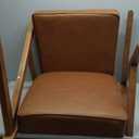 INZOY Mid-Century Modern Accent Chair with Wood Frame, PU Leather Living Room Chair and Soft Thick Padded Armchair for Living Room Bedroom Reception with Removable Upholstered Cushions, Reddish Brown
