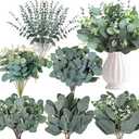 Thiccywoov 250 Pcs Artificial Eucalyptus Leaves Stem Bulk Fake Greenery Faux UV Resistant Sprays Silver Dollar Eucalyptus for DIY Wedding Bouquet Vase Floral Arrangement Decor (Green, 15 Kinds)