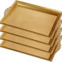 Teecyhooo 4 Pcs Gold Tray 14" x 10" Rectangle Decorative Plastic Serving Trays with Embossed Rims for Party Anniversary Wedding Bridal Shower, Baby Shower, Birthday, Cake Dessert Display