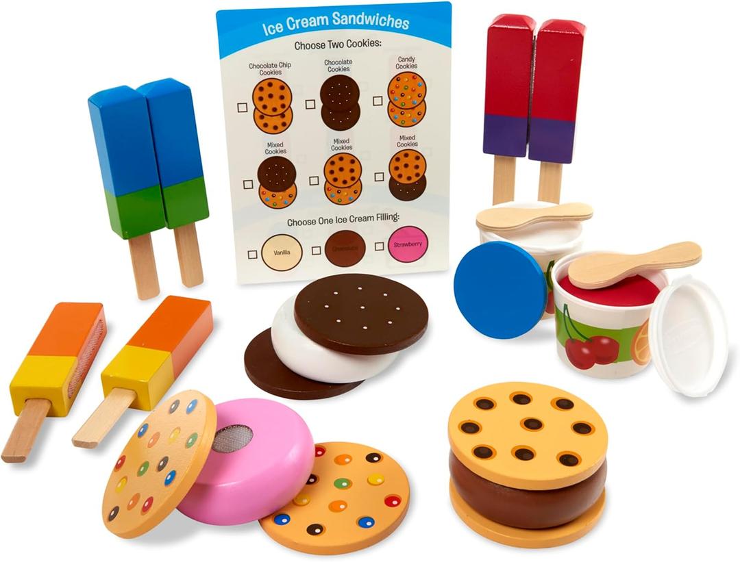 Melissa & Doug Wooden Frozen Treats Ice Cream Play Set (24 pcs) - Play Food and Accessories Food Toys for Toddlers and Kids 3+ Melissa & Doug Wooden Frozen Treats Ice Cream Play Set (24 pcs) - Play Food and Accessories Food Toys for Toddlers and Kids 3+