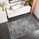Washable Abstract Entryway Rug 3x4: Indoor Modern Non-Slip Kitchen Rugs Low Pile Stain Resistant Carpet for Entrance Hallway Soft Thin Floor Decor Mat for Bedroom Bathroom(Black/Grey/White, 3X4)