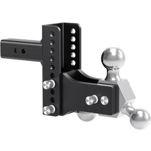 TangMiGe Adjustable Trailer Hitch Ball Mount, Tri-Ball (1-7/8", 2", 2-5/16"), Fits 2" 2 inch Receiver, 6" 6 inch Drop & Rise, Tow & Stow Hitches (2" Receiver 6" Drop)