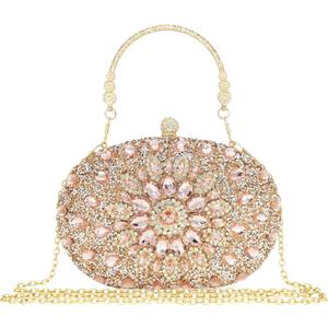 Rhinestone Clutch Purses for Women Evening Wedding Formal - Round Pearl Clasp Handbag - Crystal Diamond Bag