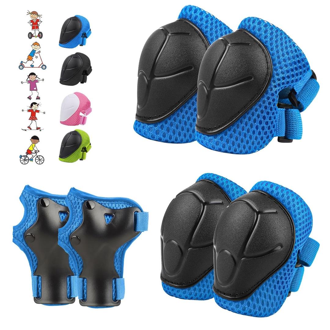 6PCS Kids Protective Gear Set, Knee Pads for Kids 3-10 Years Old, Toddler Elbow Pads, Wrist Guards, Skating Cycling Bike Rollerblading Scooter, Upgraded & Durable Material, Boys, Girls, Youth, Blue
