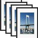 Wiscet 16x24 Picture Frame Set of 4, Display Picture 12x18 with Mat or 16x24 Poster Frame without Mat, Horizontal or Vertical Wall Mounting, Black