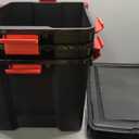 IRIS USA WeatherPro 74 Qt Storage Bins with Lids, 4 Pack, BPA-Free Plastic Gasket Box with Tight Latch and Seal, Stackable Nestable Tote Tub - Black/Red
