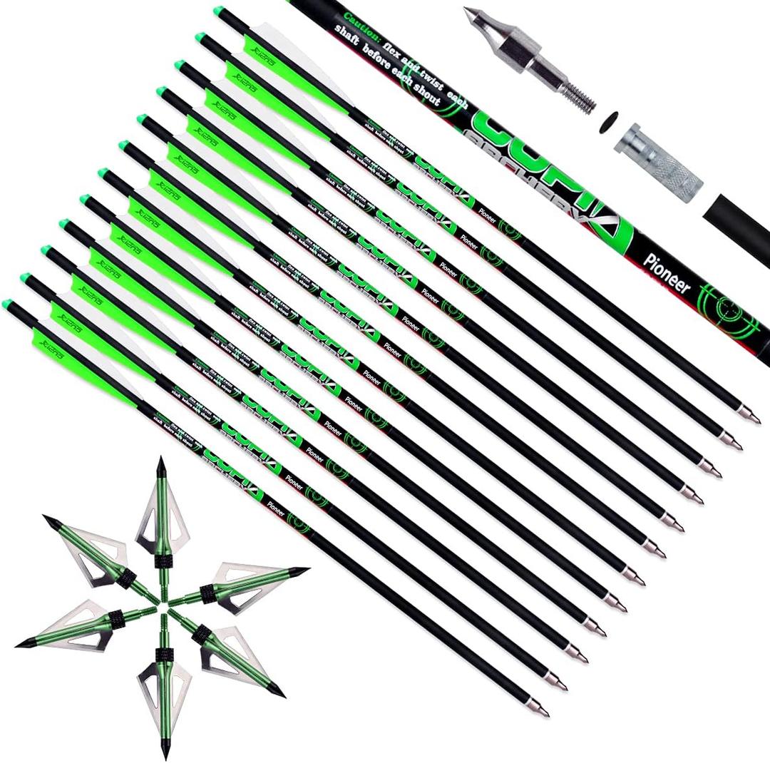 Crossbow Bolts 20 Inch Carbon Archery Arrows 12 Pack and 6 Pack Hunting Broadheads kit