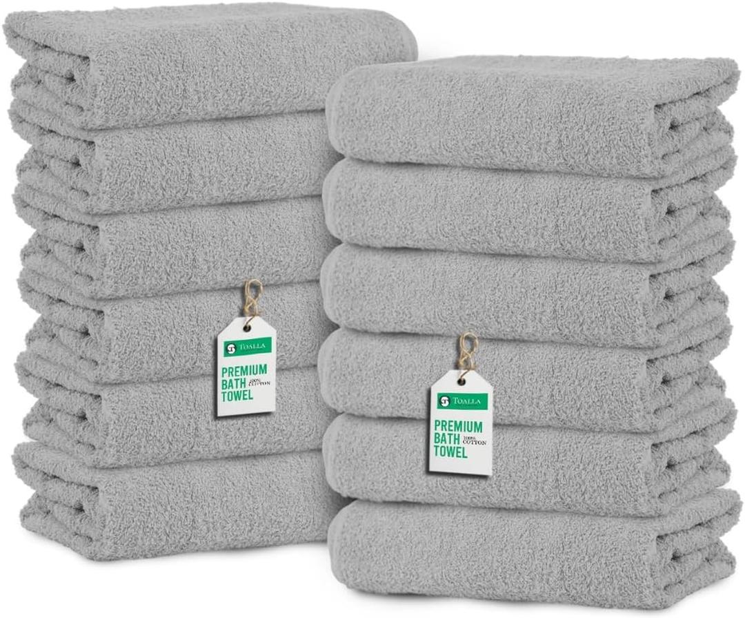 TOALLA_ Bath Towels_27x54_Pk 12_Light Grey Bath Towels (12-Pack, 27W X 54 L Inches) Light Grey Color- Cotton Towel for Gym, Bath, Spa, Shaving, Shampoo, for Daily use, Large