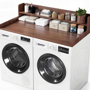 2-Tier Washer Dryer Countertop, 54" W x 27.5" D Laundry Countertop Cover with Non-Slip Pad,Large Space Laundry Topper for Laundry Room Organization (Brown)