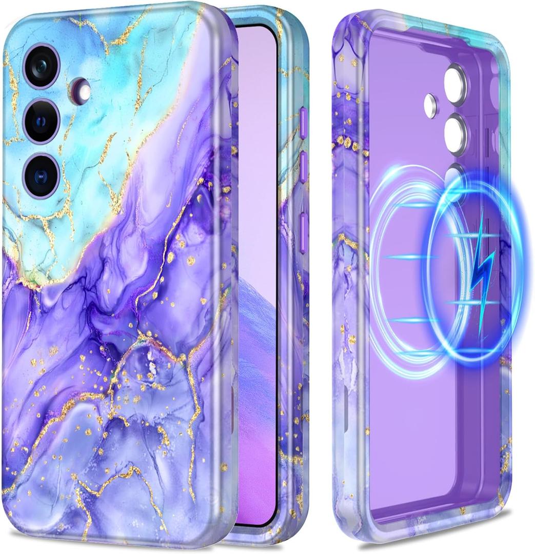 Casetego for Galaxy S25 Case,Compatible with MagSafe,[Military Grade Drop Test] Full Body Protection Slim Shockproof Rugged Marble Women Case for Samsung Galaxy S25 6.2 inch,Cobalt Violet