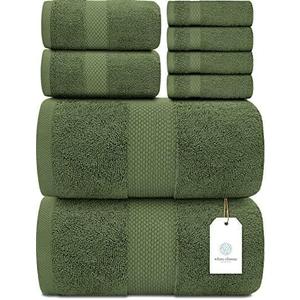 White Classic Luxury Bath Towel Set of 8 Pieces - 100% Turkish Cotton Highly Absorbent Towels for Bathroom, 2 Luxury Bath Towels 700GSM, 2 Hand Towels, 4 Washcloths, Sage Green