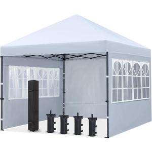 COOSHADE 8x8 Ft Pop up Canopy Tent Enclosed Instant Folding Canopy Shelter with Elegant Church Window Outdoor Pavilion Cater Party Wedding BBQ Events Tent(White)