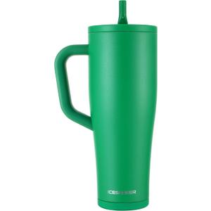 Ice Shaker 40 oz Tumbler with Handle and Straw | 40oz Green | Cold for 30+ Hours | 2-in-1 Tumbler Shaker Bottle | Odor-Free 40 ounce Bottle for Water, Protein Shakes, Smoothies, Cocktails