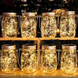 HXWEIYE 8 Pack Solar Mason Jar Lights Lanterns,Jars & Hangers Included30LED Waterproof Hanging Outdoor Fairy Lights for Patio Garden Porch Yard Backyard Balcony Wedding(Warm White)