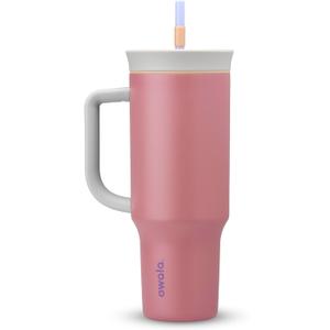 Owala Stainless Steel Triple Layer Insulated Travel Tumbler with Spill Resistant Lid, Straw, and Carry Handle, BPA Free, 40 oz, Dusty Pink (Yoga Rose) (40 Ounces (Pack of 1))