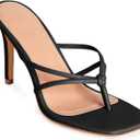 Coutgo Womens Strappy Heeded Sandals Square Toe Flip Flops Fashion Stiletto Thong Slip On Sandals (8, Black)
