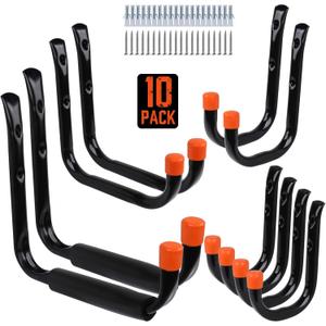 HORUSDY 10-Pack Heavy Duty Garage Storage Hooks Assorted Utility Hooks, 9", 7", 5", 3.5", 3" Two Each (Black)