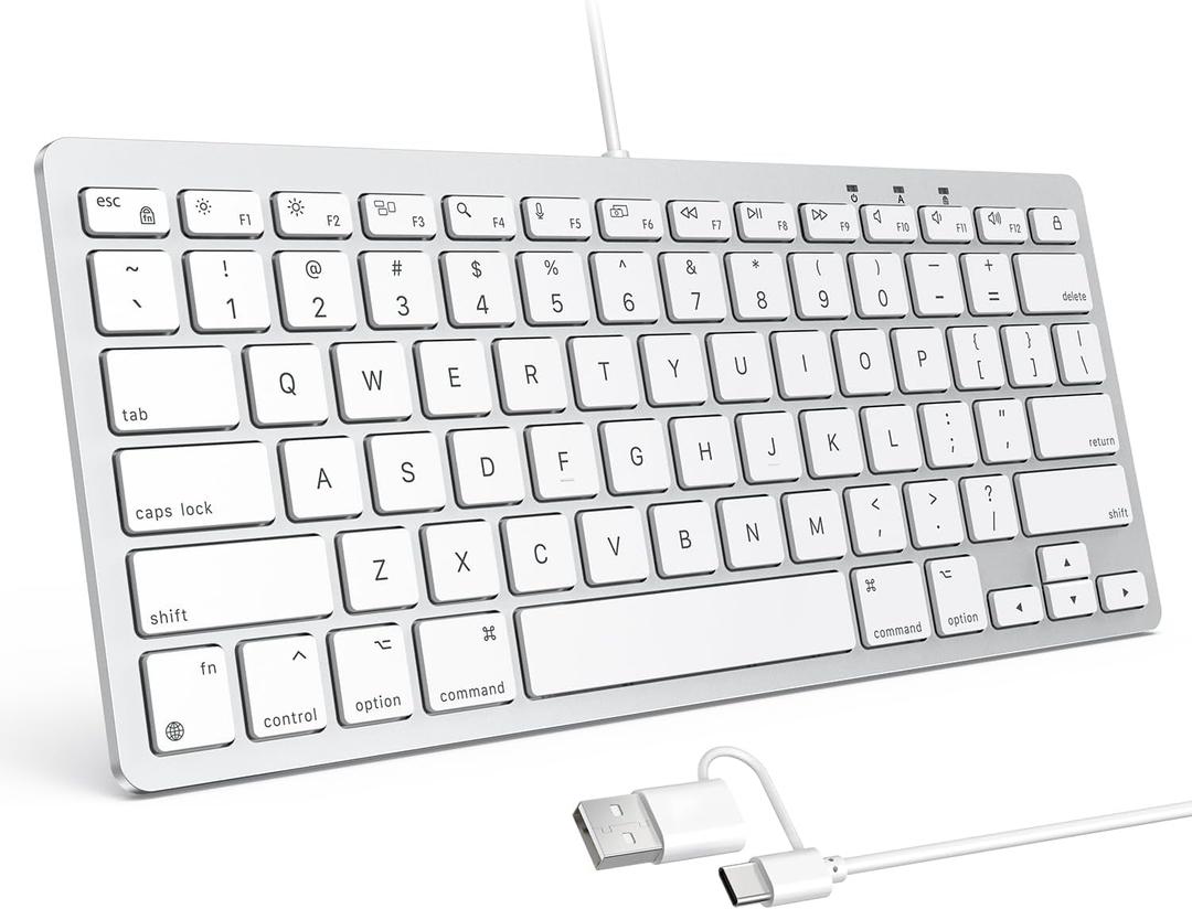 OMOTON Wired Keyboard for Mac with Dual Interface, Comfortable Typing Angle & Stable Connection, Compatible with MacBook, iMac, Mac Mini, PC-White