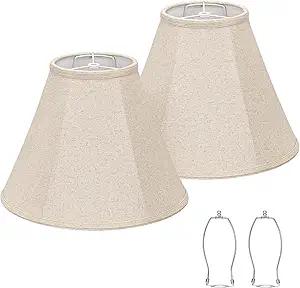 Bell Lamp Shades Set of 2, 6"Top x 13"Bottom x 10"High, Beige Shade Replacement for Table Lamps, Floor Lamps, Fabric Natural Linen Hand Crafted(Spider Fitter), Harp Holders Included, Assembly Required