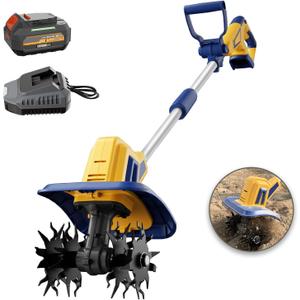 Cordless Tiller Cultivator Compatible with Dewalt 20V Battery, Electric Garden Rototiller w/270 RPM, 48 Steel Tines, 8.7" Tilling Width, 6.3" Depth, Portable Rotary Tiller, 4.0Ah Battery Included