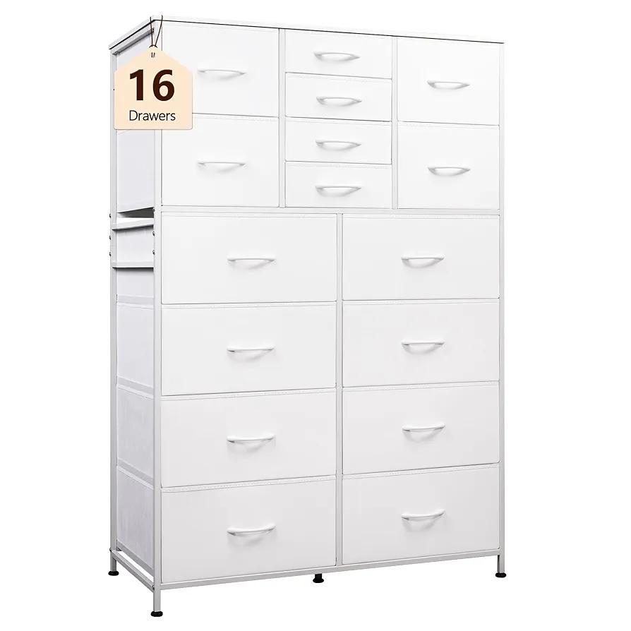 WLIVE Large Dresser for Bedroom, Fabric Dresser Storage Tower with 16 Drawers, Chest of Drawers Organizer Unit, Storage Cabinet, Hallway, Closets, Steel Frame, White
