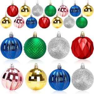 JULMELON 24PCS Multicolour Christmas Ball Ornaments Hanging Balls Shatterproof Decorations for Xmas Tree, Home Decor for Party Holiday Wedding Anniversary DIY Craft Decor Supplies (2.36 inches/60 MM)