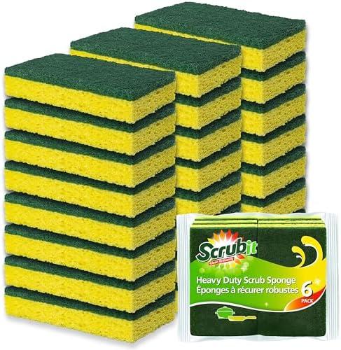 SCRUBIT Heavy Duty Scrub Sponges - Dishwashing Sponge Along with A Tough Scouring Pad - Ideal for Cleaning Kitchen, Dishes, Bathroom - Yellow - 20 Dish sponges