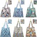 6 Pcs Reusable Grocery Bags Xlarge 50LBS Foldable Grocery Shopping Bags Washable Beach Bag Ripstop Nylon Tote Bags (Elegant Vintage)