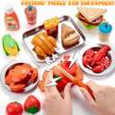 Juboury Pretend Play Food Set for Toddlers, Cutting Toy Food with Storage Bag, Stainless Steel Tray and Plates, Food Toys with Veggies, Fruits, Dessert, Pizza Toy, Play Kitchen Accessories for Kids