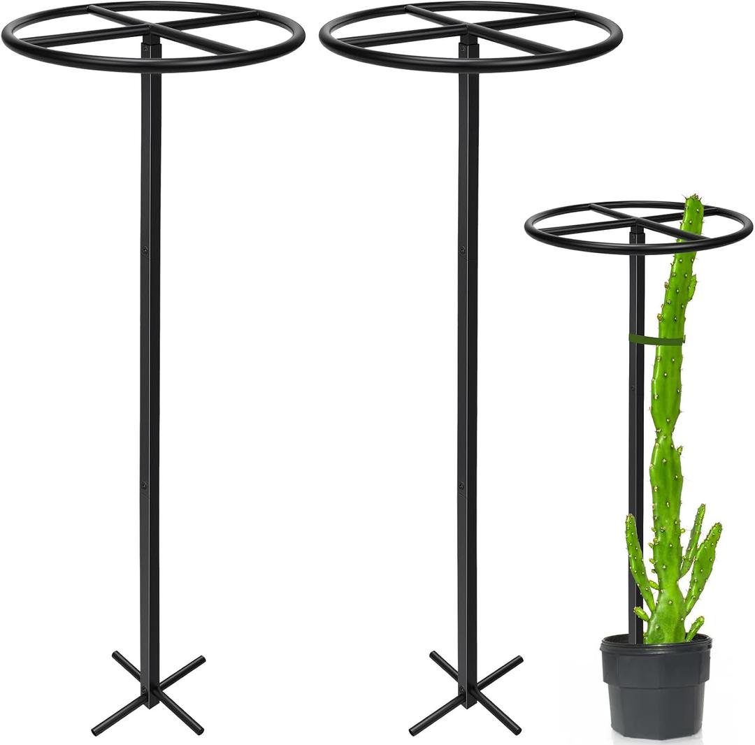 2 Pcs Adjustable Round Metal Dragon Fruit Plant Trellis 12" x 12" x 50" Durable Vertical Support Tower Plant Cage for Gardening Climbing Plants Trees Cactus Outdoor Garden, Installation Required