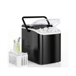 DUMOS Countertop Ice Maker with Handle, 26lbs/24H Portable Ice Machine, 9 Bullet Ice Cubes Ready in 6 Mins, Self-Cleaning, Quiet Compact Ice Maker for Home, Kitchen, RV, Camping, Black
