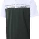 Rouen Polo Shirts for Men Quick Dry Regular Fit Casual Color Block Chest Print Active Short Sleeve Collared Mens Golf Shirt (3X-Large, Olive Green)
