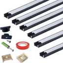 THMOOTHER LED Strip Black U Channel Diffuser 6-Pack 1FT,17X7.5MM Surface Mounted Aluminum Track with UV Resistance Milky Cover Cabinet Flush Installed Low Profile with Double Sided Tape