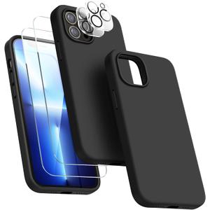 Dssairo [5 in 1 for iPhone 13 Pro Case, with 2 Pack Screen Protector + 2 Pack Camera Lens Protector, Liquid Silicone Ultra Slim Shockproof Protective Phone Case [Microfiber Lining] 6.1 (Black)