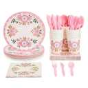 Blue Panda Vintage Floral Party Supplies Pack - Serves 24 - Includes Knives, Spoons, Forks, Plates, Napkins, and Cups