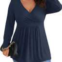 POSESHE Womens Plus Size Long Sleeves Tops 2025 Fall Winter Tunic Tops Casual V-Neck Wrap Shirts Dressy Work Blouses 2XL