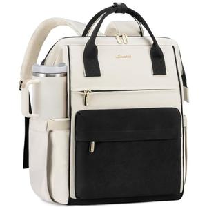 LOVEVOOK Laptop Backpack for Women, 17 Inch Work Teacher Nurse Bag, Large Capacity Business Computer Backpack Purse with USB Port, Stylish Casual Daypack for Travel,Beige&Black