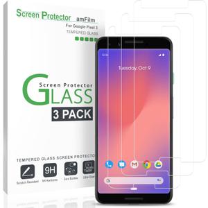 amFilm (3 Pack Tempered Glass Screen Protector for Google Pixel 3 (2018)