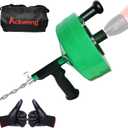 Drain Snake 50 Ft, Plumbing Snake for Sink and Drain Unblocking, Drain Auger for Shower with Drill Attachment, Double Mode Drain Snake Tools, Sink Snake for Real DYIs