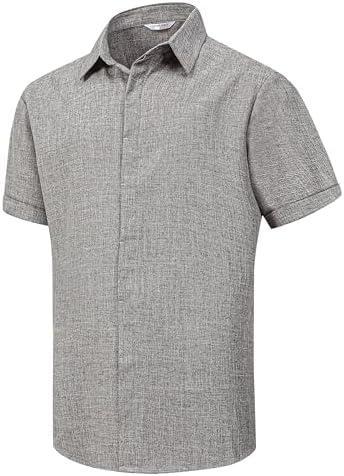 Unakisan Men's Linen Shirts Short Sleeve Casual Shirts Button Down Shirt for Men Beach Summer Wedding Shirt XL