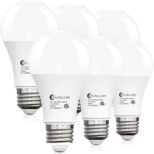 evelor 6-Packs A19 LED Light Bulbs, 100 Watt Equivalent Daylight 5000K Bright Bulbs Efficient 13W, 1500 Lumens E26 Base, Non-Dimmable, 15000-Hour Lifespan for Bedroom, Living Room, Office