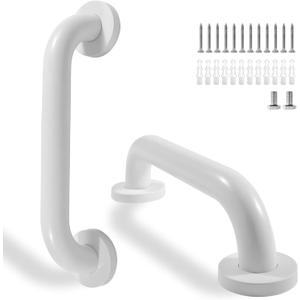 Shower Grab Bar, 2 Pack 12 Inch White Bathroom Safety Bar, 1.25" Diameter 304 Stainless Steel Grab Bars for Bathtubs and Showers, Handicap Shower Grab Bar for Seniors Elderly