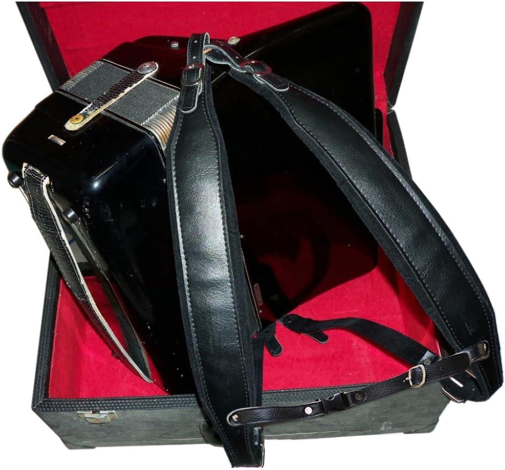 MUSIC FIRST Black Genuine Leather Super Wide Thick Comfortable 96 120 BASS Accordion Shoulder Strap Set Accordion Belt With FAST-ON BACK STRAP