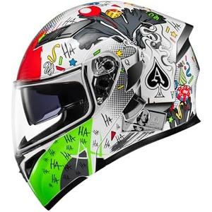 KYPARA Motorcycle Dual Visor Flip up Modular Full Face Helmet with DOT Certification of Impressionism (White Pocker, L)