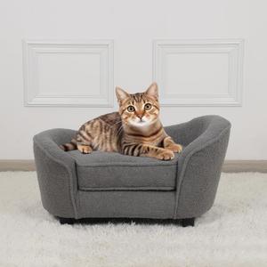 Cat Bed Sofa, Pet Dog Bed with Adjustable Plastic Legs, Velvet Pet Sofa with Removeable & Washable Cushion for Small Dogs & Cats (Gray)