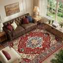 RELEANY Washable Area Rug, 6'x9', Red/Blue