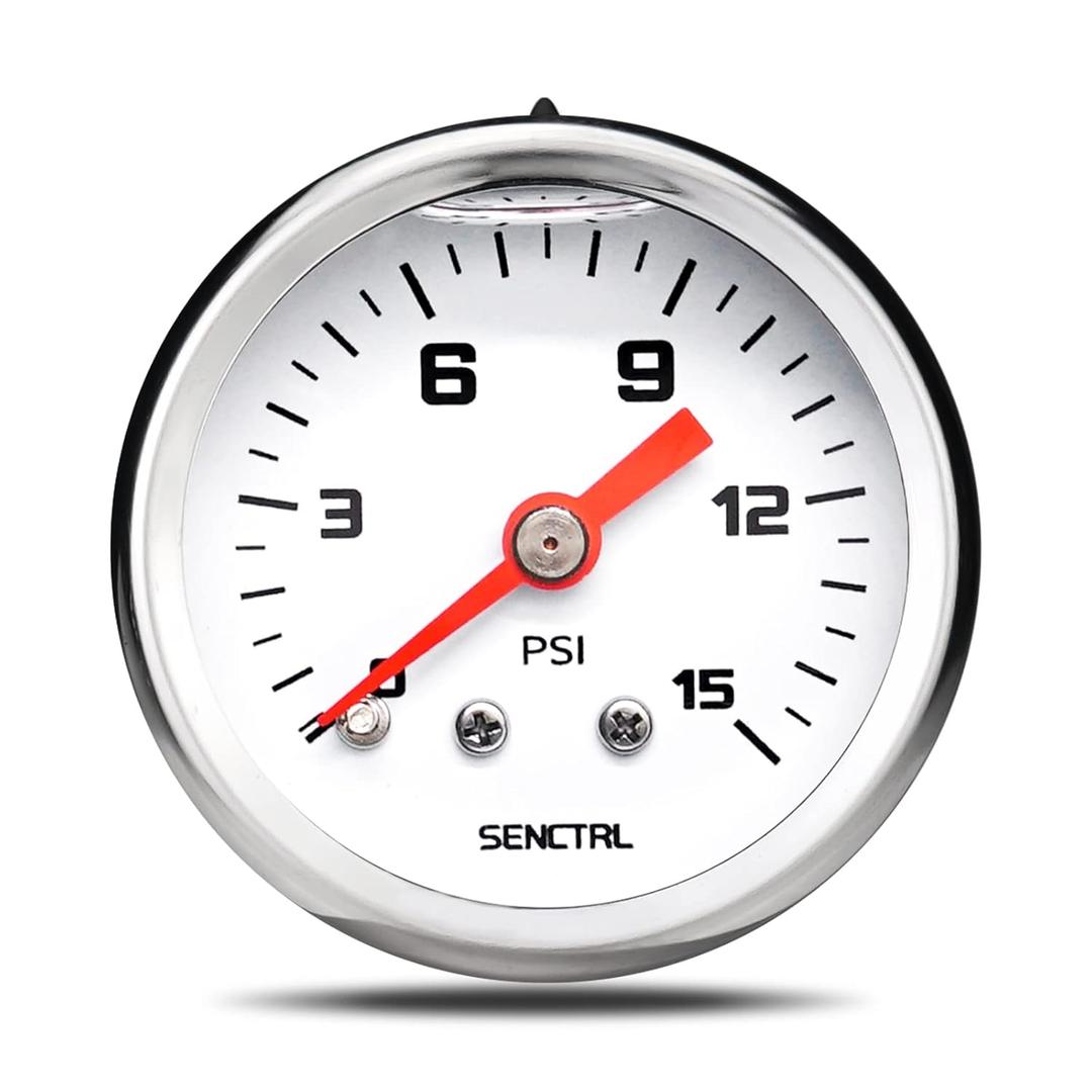 SENCTRL 0-15 Psi Fuel Pressure Gauge, 1-1/2" Dial Size, 1/8" NPT Back Mount, Silicone Oil Liquid Filled, Stainless Steel Case, Inline Low Pressure Gauge, for Water Oil Air Pressure Test