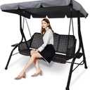 Outdoor Patio Swing Chair Canopy Replacement, 3 Seater Porch Swing Seat Canopy Cover, Waterproof Windproof Anti-UV Heavy Duty Rip Proof Garden Hammock Top Cover, Garden Furniture Covers (Grey, Large)