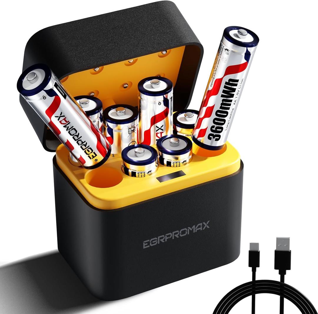 Rechargeable AA Batteries with Fast Charger,8 Pack 1.5V 3600mWh High Capacity aa Lithium Batteries, Constant Output Double a Batteries,2500+ Cycle Life, 2.5H Fast Charging