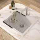 21 Inch White Drop In Wet Bar Sink 21"x20" Granite Sink, 21"x20"x9.65"-Topmount